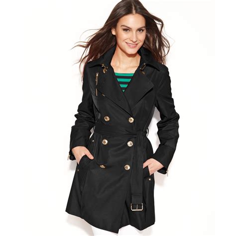 michael michael kors petite double breasted belted trench coat|michael kors belted raincoat.